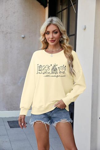 FRYAID Magic Kingdom Sweatshirts Women Funny Embroidered Magical World Castle Shirt Family Holiday Long Sleeve Pullover Tops in Kuwait