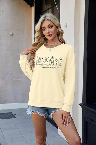 FRYAID Magic Kingdom Sweatshirts Women Funny Embroidered Magical World Castle Shirt Family Holiday Long Sleeve Pullover Tops in Kuwait