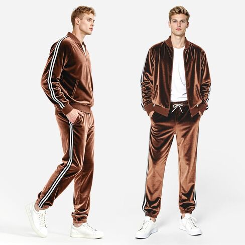 Heyfanee Mens Velour tracksuits 2 piece set Full Zip Sweatsuit for Men Jogging Suits Velvet Jacket Pants Outfits in Saudi Arabia