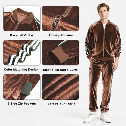 Heyfanee Mens Velour tracksuits 2 piece set Full Zip Sweatsuit for Men Jogging Suits Velvet Jacket Pants Outfits in Saudi Arabia