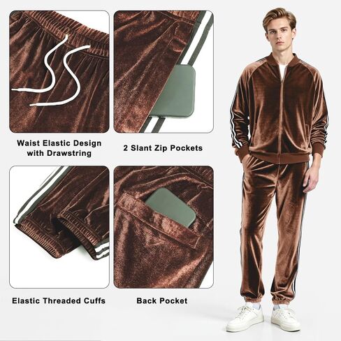 Heyfanee Mens Velour tracksuits 2 piece set Full Zip Sweatsuit for Men Jogging Suits Velvet Jacket Pants Outfits in Saudi Arabia