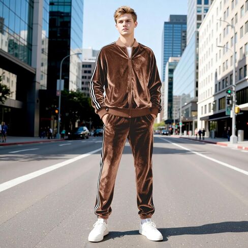 Heyfanee Mens Velour tracksuits 2 piece set Full Zip Sweatsuit for Men Jogging Suits Velvet Jacket Pants Outfits in Saudi Arabia