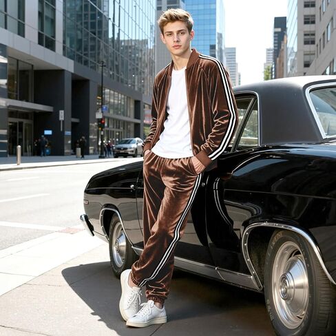 Heyfanee Mens Velour tracksuits 2 piece set Full Zip Sweatsuit for Men Jogging Suits Velvet Jacket Pants Outfits in Saudi Arabia