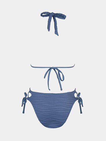CUPSHE Women's Bikini Sets Two Piece Swimsuit Plunging Neck Halter Low Rise Cheeky Bottom Strappy Side Tie, M Steel Blue in Saudi Arabia