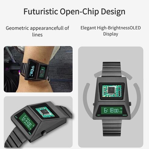BENLYDESIGN Unique Metal Wristwatch OLED Display Men's Digital Unique Metal Watches, Lift-to-Wake Screen, Stainless Steel Strap in Saudi Arabia
