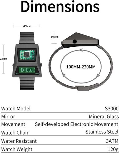 BENLYDESIGN Unique Metal Wristwatch OLED Display Men's Digital Unique Metal Watches, Lift-to-Wake Screen, Stainless Steel Strap in Saudi Arabia