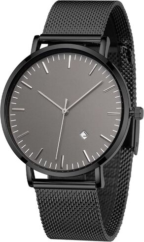 Mens Watches Sleek Minimalist Analog Quartz Waterproof Watches for Men, Stainless Steel Mesh Band Men's Wrist Watch with Auto Date in Saudi Arabia
