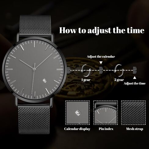 Mens Watches Sleek Minimalist Analog Quartz Waterproof Watches for Men, Stainless Steel Mesh Band Men's Wrist Watch with Auto Date in Saudi Arabia