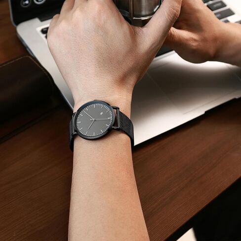 Mens Watches Sleek Minimalist Analog Quartz Waterproof Watches for Men, Stainless Steel Mesh Band Men's Wrist Watch with Auto Date in Saudi Arabia