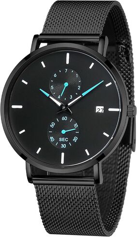 Mens Watches Sleek Minimalist Analog Quartz Waterproof Watches for Men, Stainless Steel Mesh Band Men's Wrist Watch with Auto Date in Saudi Arabia