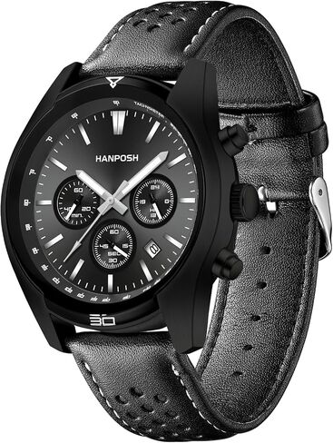 HANPOSH ساعات رجالي ستانلس ستيل كرونوغراف ساعة جلدية تناظرية كوارتز ساعة للرجال مضيئة فاخرة موضة الأعمال عادية 30 متر مقاومة للماء ساعة معصم رجالية مع التاريخ in Saudi Arabia