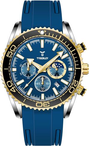 Vintage Men's Quartz Watch Moonphase Chronograph Rubber Strap Waterproof Luminous Casual Sport Wristwatch in Saudi Arabia