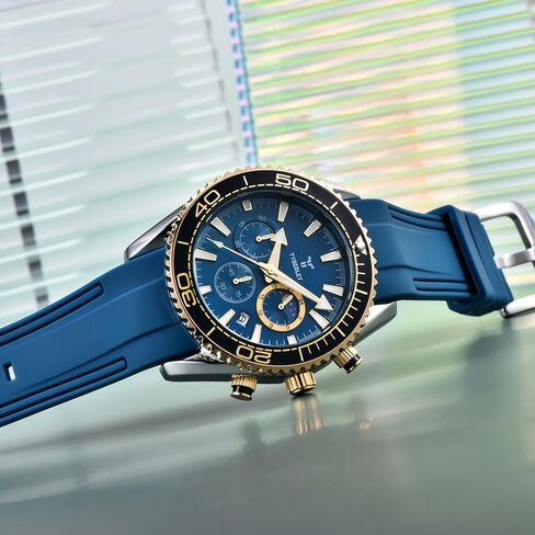 Vintage Men's Quartz Watch Moonphase Chronograph Rubber Strap Waterproof Luminous Casual Sport Wristwatch in Saudi Arabia