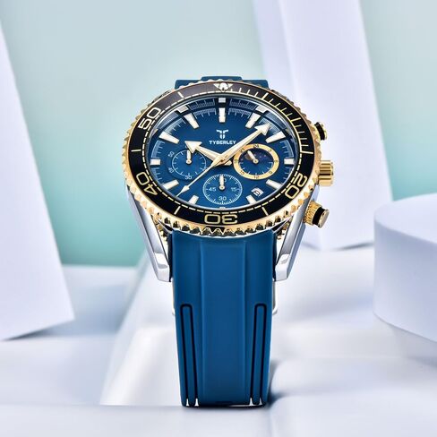 Vintage Men's Quartz Watch Moonphase Chronograph Rubber Strap Waterproof Luminous Casual Sport Wristwatch in Saudi Arabia