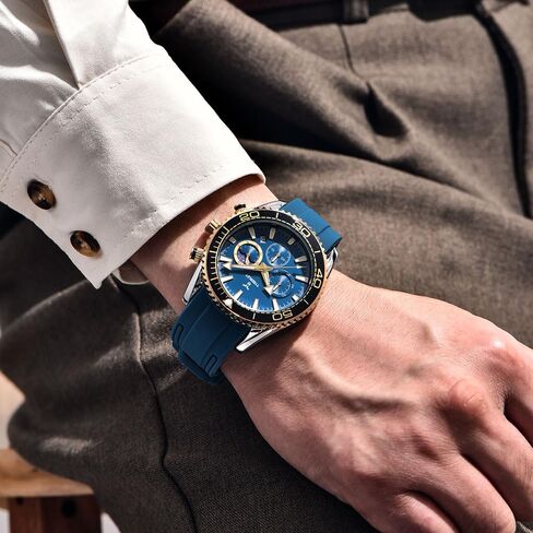 Vintage Men's Quartz Watch Moonphase Chronograph Rubber Strap Waterproof Luminous Casual Sport Wristwatch in Saudi Arabia