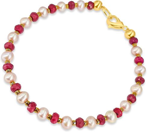 Real Gemstone and genuine pearl strand bracelet, custom length with solid 925 sterling silver lobster clasp, classy birthstone gift for her, Uniquelan Jewelry in Kuwait