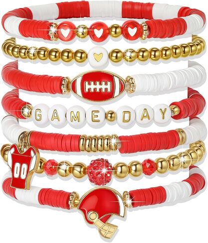 Sporty Chic Bracelets for Women Vibrant Blue White Red Gold Stretch Heishi Clay Beaded Bracelets Stylish Stackable Bangles for Game Days Casual Special Occasions Football Mom Jewelry Gift in Saudi Arabia