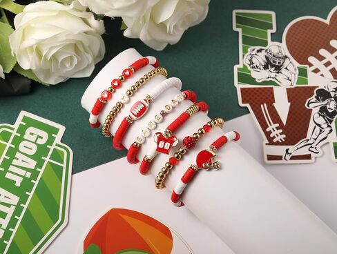Sporty Chic Bracelets for Women Vibrant Blue White Red Gold Stretch Heishi Clay Beaded Bracelets Stylish Stackable Bangles for Game Days Casual Special Occasions Football Mom Jewelry Gift in Saudi Arabia
