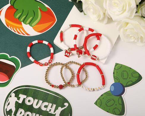 Sporty Chic Bracelets for Women Vibrant Blue White Red Gold Stretch Heishi Clay Beaded Bracelets Stylish Stackable Bangles for Game Days Casual Special Occasions Football Mom Jewelry Gift in Saudi Arabia