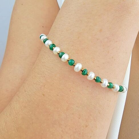Real Gemstone and genuine pearl strand bracelet, custom length with solid 925 sterling silver lobster clasp, classy birthstone gift for her, Uniquelan Jewelry in Kuwait