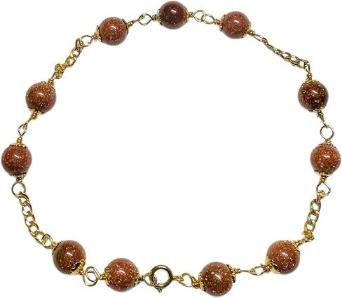 10 Karat Yellow Gold 6mm Venturina (Brown Goldstone) Curb Link Bracelet in Kuwait