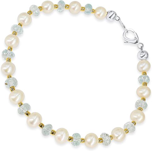 Real Gemstone and genuine pearl strand bracelet, custom length with solid 925 sterling silver lobster clasp, classy birthstone gift for her, Uniquelan Jewelry in Kuwait