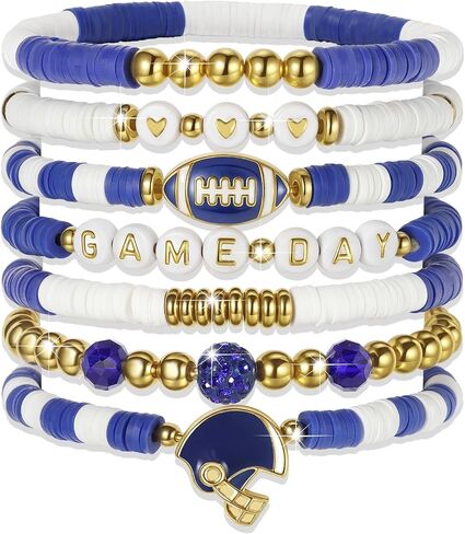 Sporty Chic Bracelets for Women Vibrant Blue White Red Gold Stretch Heishi Clay Beaded Bracelets Stylish Stackable Bangles for Game Days Casual Special Occasions Football Mom Jewelry Gift in Saudi Arabia