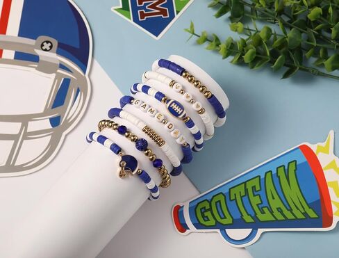 Sporty Chic Bracelets for Women Vibrant Blue White Red Gold Stretch Heishi Clay Beaded Bracelets Stylish Stackable Bangles for Game Days Casual Special Occasions Football Mom Jewelry Gift in Saudi Arabia