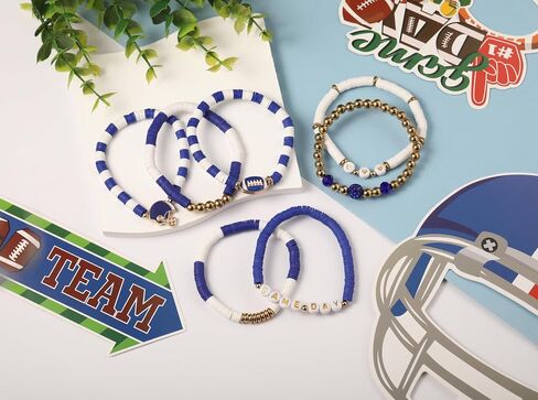 Sporty Chic Bracelets for Women Vibrant Blue White Red Gold Stretch Heishi Clay Beaded Bracelets Stylish Stackable Bangles for Game Days Casual Special Occasions Football Mom Jewelry Gift in Saudi Arabia