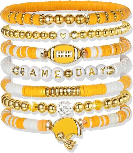 Sporty Chic Bracelets for Women Vibrant Blue White Red Gold Stretch Heishi Clay Beaded Bracelets Stylish Stackable Bangles for Game Days Casual Special Occasions Football Mom Jewelry Gift in Saudi Arabia