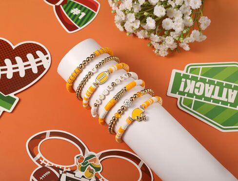 Sporty Chic Bracelets for Women Vibrant Blue White Red Gold Stretch Heishi Clay Beaded Bracelets Stylish Stackable Bangles for Game Days Casual Special Occasions Football Mom Jewelry Gift in Saudi Arabia