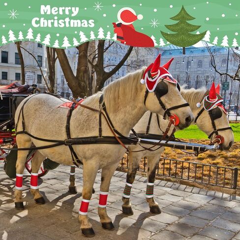 15 Pcs Christmas Horse Accessory Includes 12 Pcs Christmas Horse Leg Wraps Standing Wraps and 3 Pcs Christmas Santa Hat Horse Cap for Holiday Christmas Horse Costume Accessories in Saudi Arabia