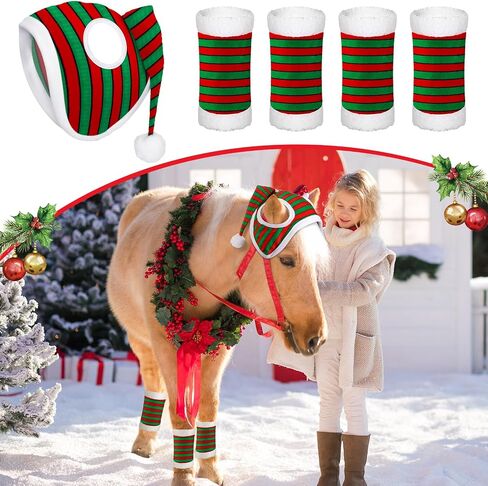15 Pcs Christmas Horse Accessory Includes 12 Pcs Christmas Horse Leg Wraps Standing Wraps and 3 Pcs Christmas Santa Hat Horse Cap for Holiday Christmas Horse Costume Accessories in Saudi Arabia