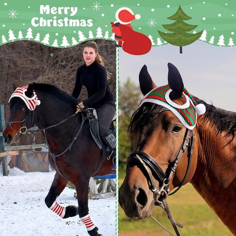15 Pcs Christmas Horse Accessory Includes 12 Pcs Christmas Horse Leg Wraps Standing Wraps and 3 Pcs Christmas Santa Hat Horse Cap for Holiday Christmas Horse Costume Accessories in Saudi Arabia