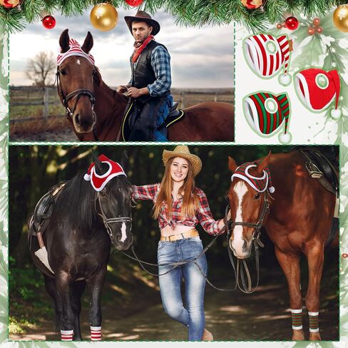 15 Pcs Christmas Horse Accessory Includes 12 Pcs Christmas Horse Leg Wraps Standing Wraps and 3 Pcs Christmas Santa Hat Horse Cap for Holiday Christmas Horse Costume Accessories in Saudi Arabia