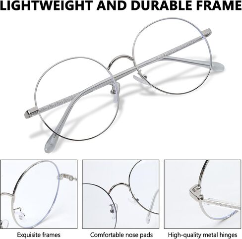 Circular Blue Light Filtering Glasses for Women Men 99% HD Vision Computer Eyewear with Lightweight Metal Frame for Digital Screen Protection in Saudi Arabia