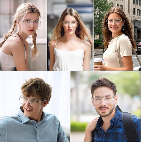 Circular Blue Light Filtering Glasses for Women Men 99% HD Vision Computer Eyewear with Lightweight Metal Frame for Digital Screen Protection in Saudi Arabia