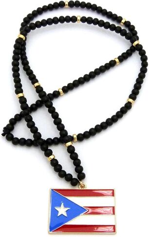 NEW FLAG PENDANT & 6mm/30" WOODEN BEAD CHAIN HIP HOP NECKLACE in Saudi Arabia