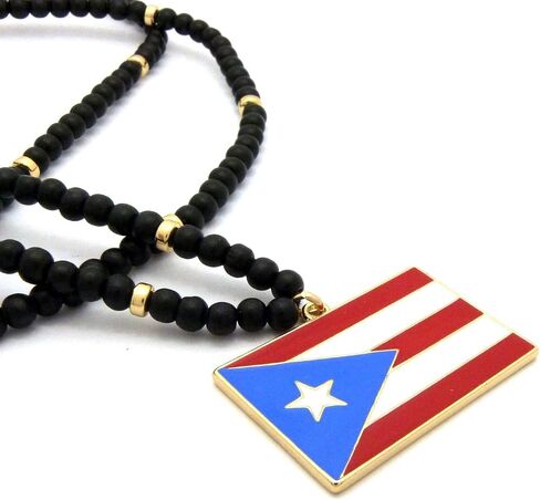 NEW FLAG PENDANT & 6mm/30" WOODEN BEAD CHAIN HIP HOP NECKLACE in Saudi Arabia