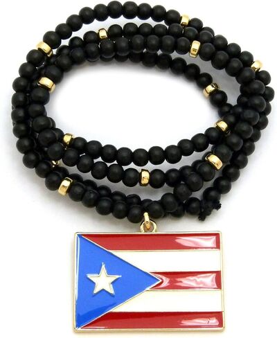 NEW FLAG PENDANT & 6mm/30" WOODEN BEAD CHAIN HIP HOP NECKLACE in Saudi Arabia