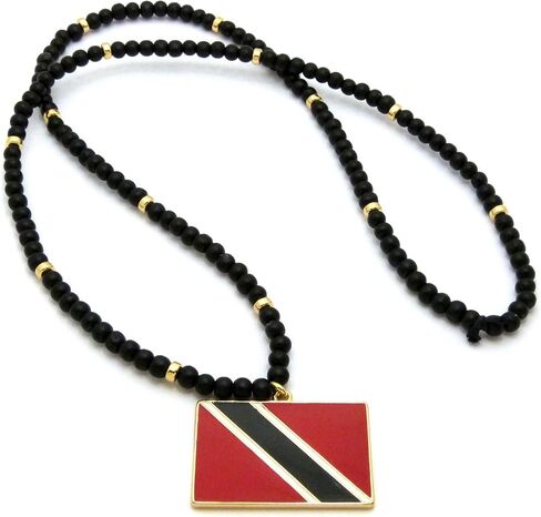 NEW FLAG PENDANT & 6mm/30" WOODEN BEAD CHAIN HIP HOP NECKLACE in Saudi Arabia