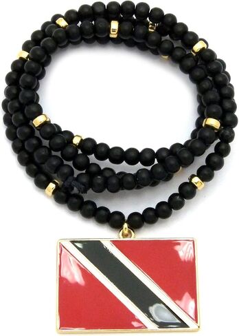NEW FLAG PENDANT & 6mm/30" WOODEN BEAD CHAIN HIP HOP NECKLACE in Saudi Arabia