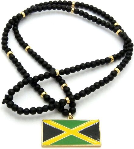 NEW FLAG PENDANT & 6mm/30" WOODEN BEAD CHAIN HIP HOP NECKLACE in Saudi Arabia