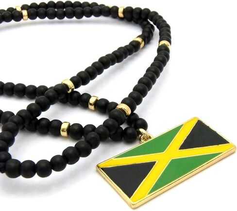 NEW FLAG PENDANT & 6mm/30" WOODEN BEAD CHAIN HIP HOP NECKLACE in Saudi Arabia