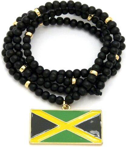 NEW FLAG PENDANT & 6mm/30" WOODEN BEAD CHAIN HIP HOP NECKLACE in Saudi Arabia