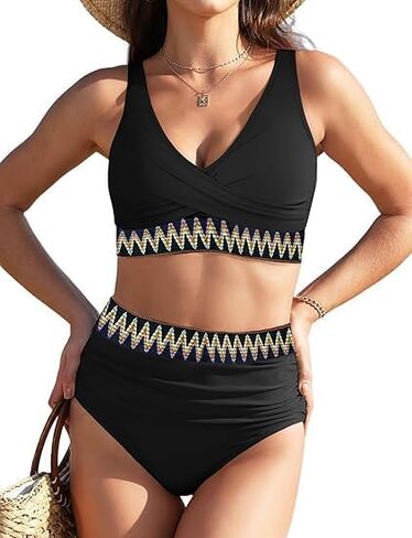 Women's Cross-Shoulder Stra Bikini Set with Ruched Front Top, Two-Piece Swimsuit in Saudi Arabia