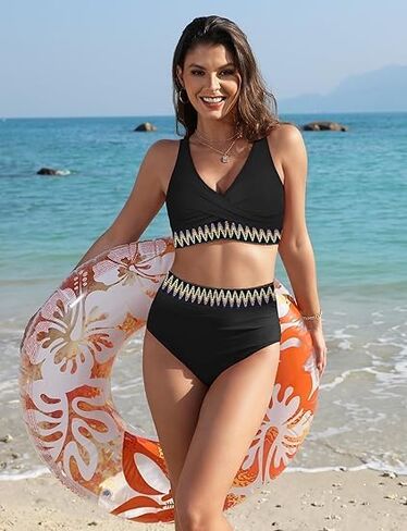Women's Cross-Shoulder Stra Bikini Set with Ruched Front Top, Two-Piece Swimsuit in Saudi Arabia