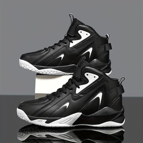 Plus Size Men's High-Top Basketball Shoes: Comfy, Breathable, Non-Slip, Shock-Absorbent Lace-Up Sneakers Ideal for Indoor & Outdoor Training, Running, & Walking in Kuwait