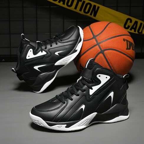 Plus Size Men's High-Top Basketball Shoes: Comfy, Breathable, Non-Slip, Shock-Absorbent Lace-Up Sneakers Ideal for Indoor & Outdoor Training, Running, & Walking in Kuwait