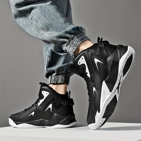 Plus Size Men's High-Top Basketball Shoes: Comfy, Breathable, Non-Slip, Shock-Absorbent Lace-Up Sneakers Ideal for Indoor & Outdoor Training, Running, & Walking in Kuwait